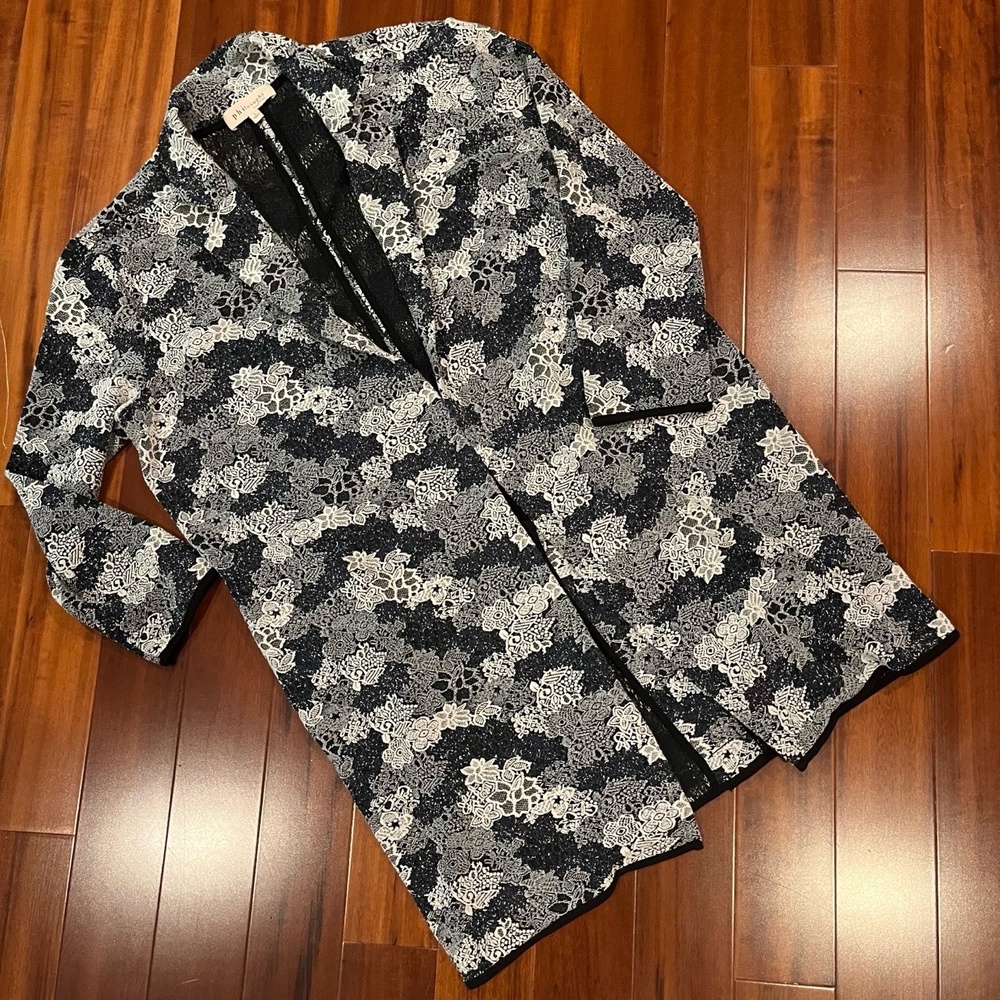 Philosophy‎ Blue Knit Coat Navy Gray White Floral Long Sleeve Sweater Size Large